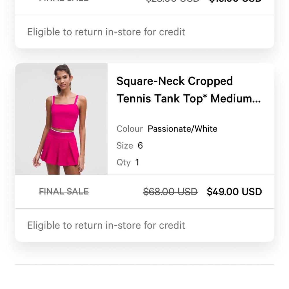 EUC lululemon square-neck dropped tennis tank top in passionate (hot pink) sz 6